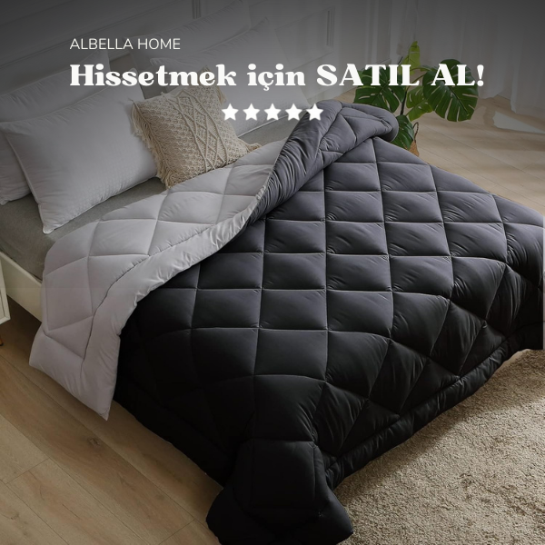 Pamuklu Lüks Çift Taraflı Çift Kişilik Yorgan | Gri Siyah 195x215cm