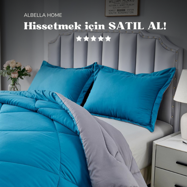 Pamuklu Lüks Çift Taraflı Çift Kişilik Yorgan | Mavi Gri 195x215cm