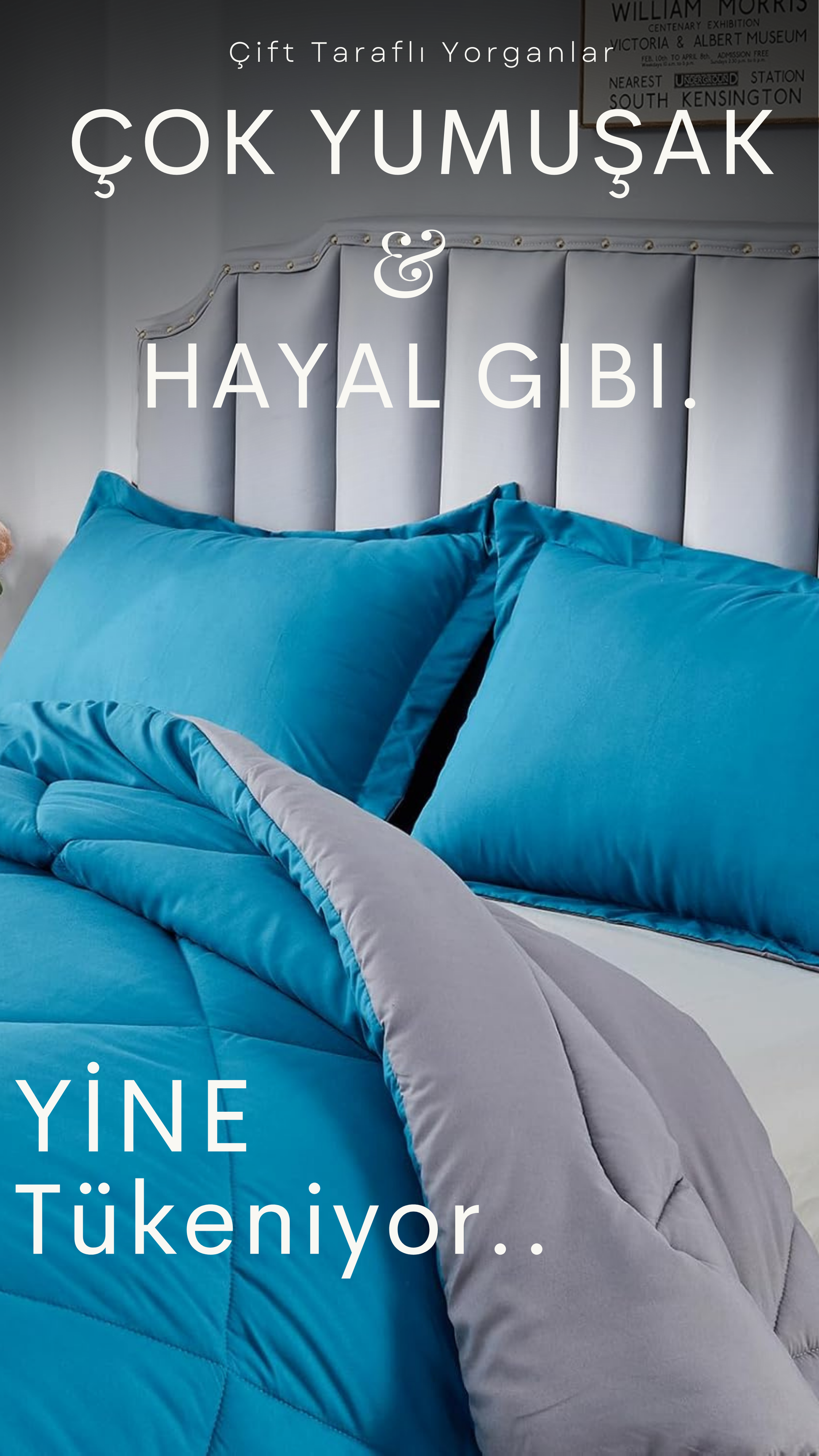 Pamuklu Lüks Çift Taraflı Çift Kişilik Yorgan | Mavi Gri 195x215cm