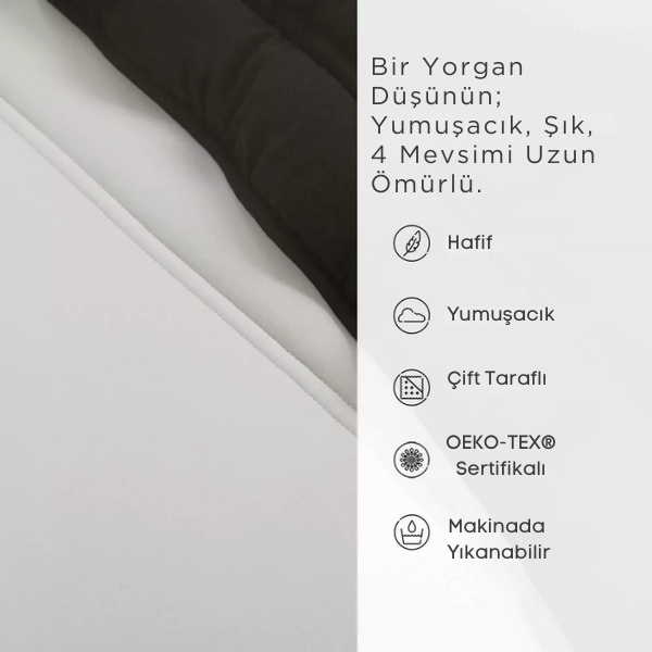 Pamuklu Lüks Çift Taraflı Çift Kişilik Yorgan | Gri Siyah 195x215cm