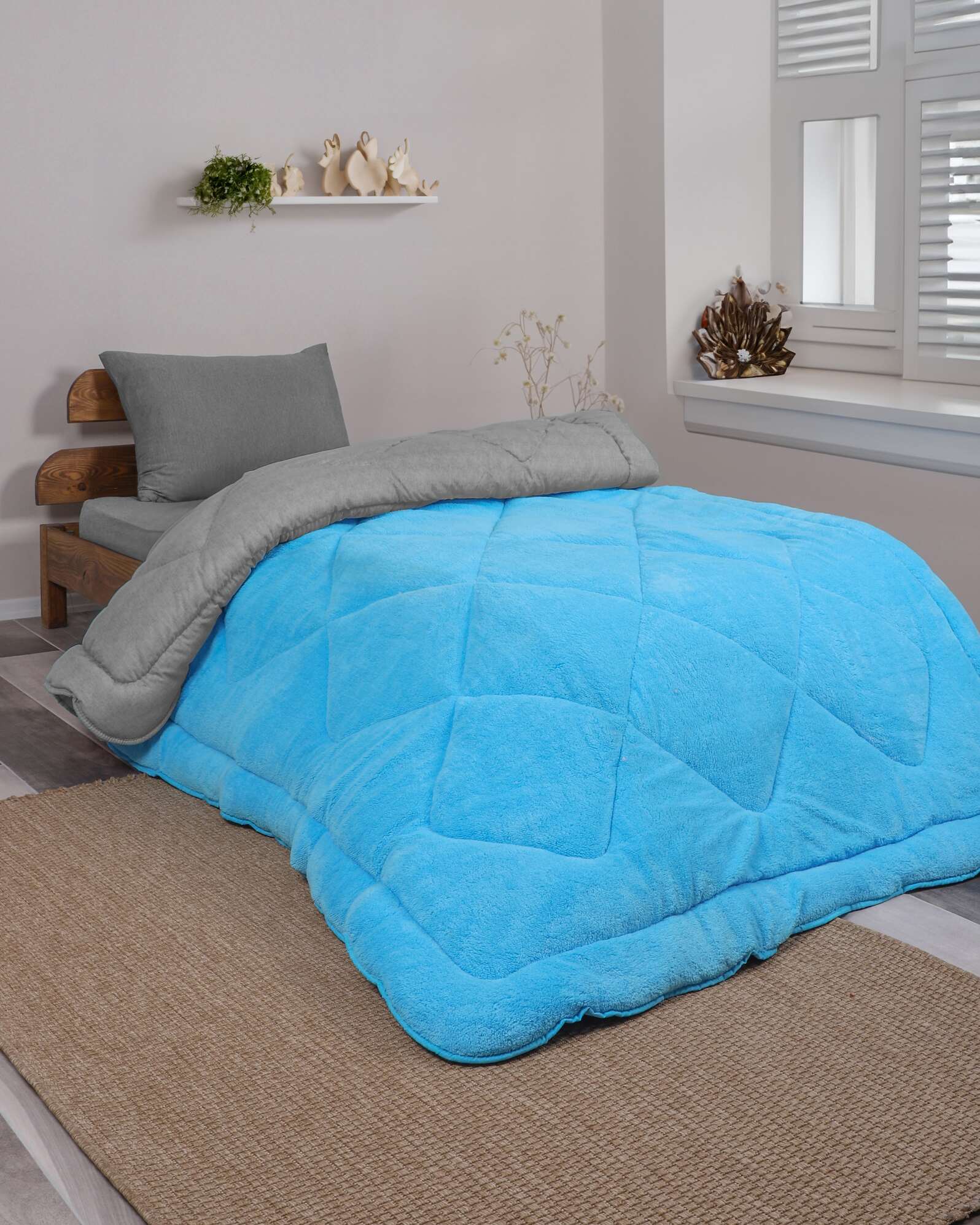 Wellsoft Tek Kişilik Yorgan | Mavi Gri 155x215cm