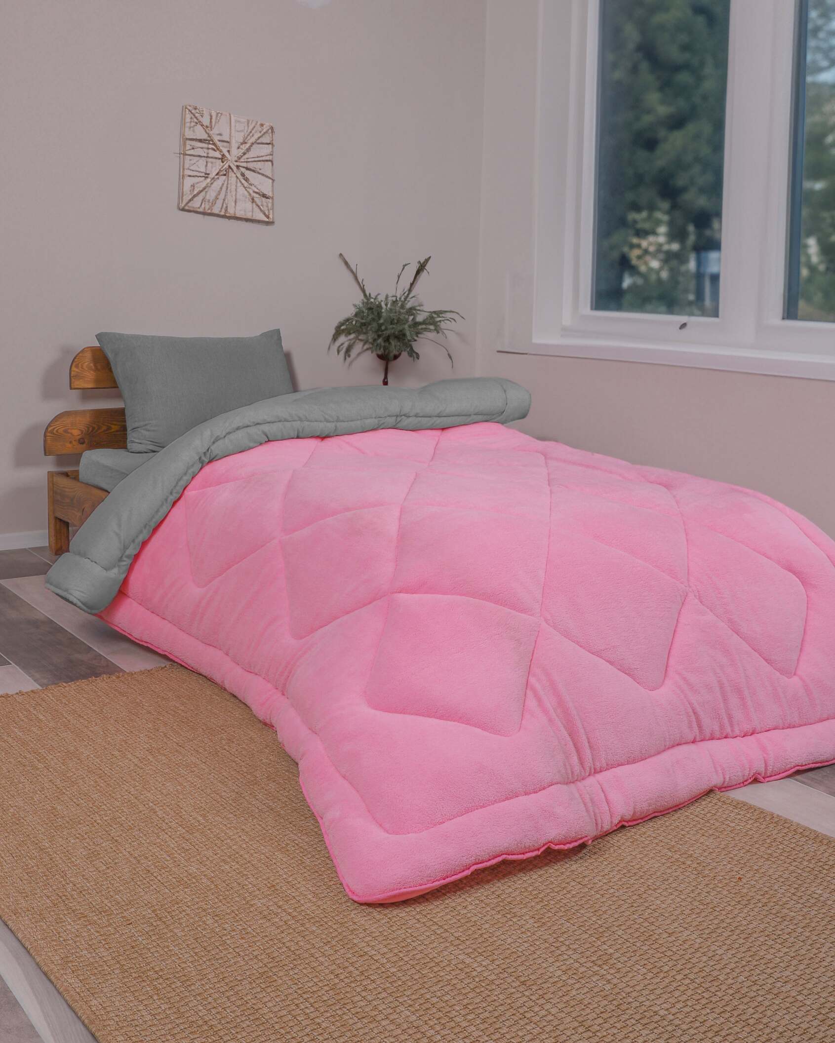 Wellsoft Tek Kişilik Yorgan |Pembe Gri 155x215cm