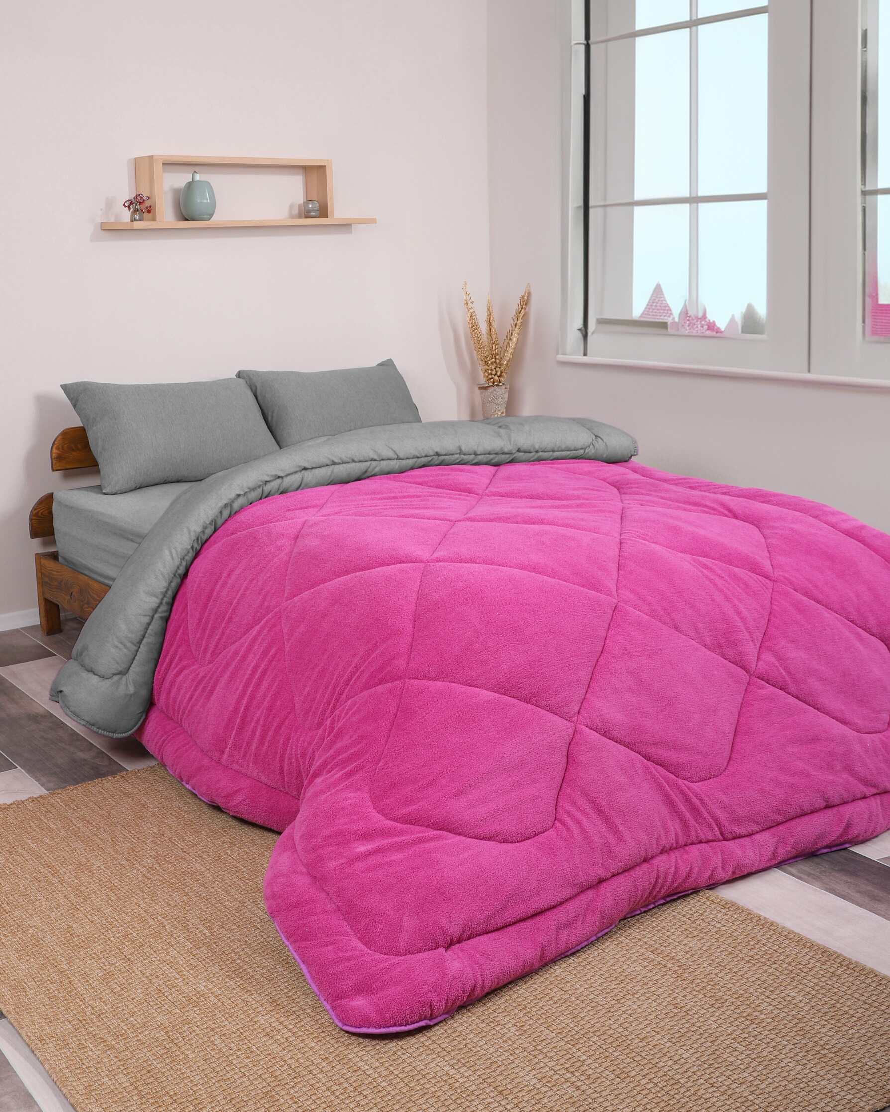 Wellsoft Çift Kişilik Yorgan | Fuşya Gri 195x215cm