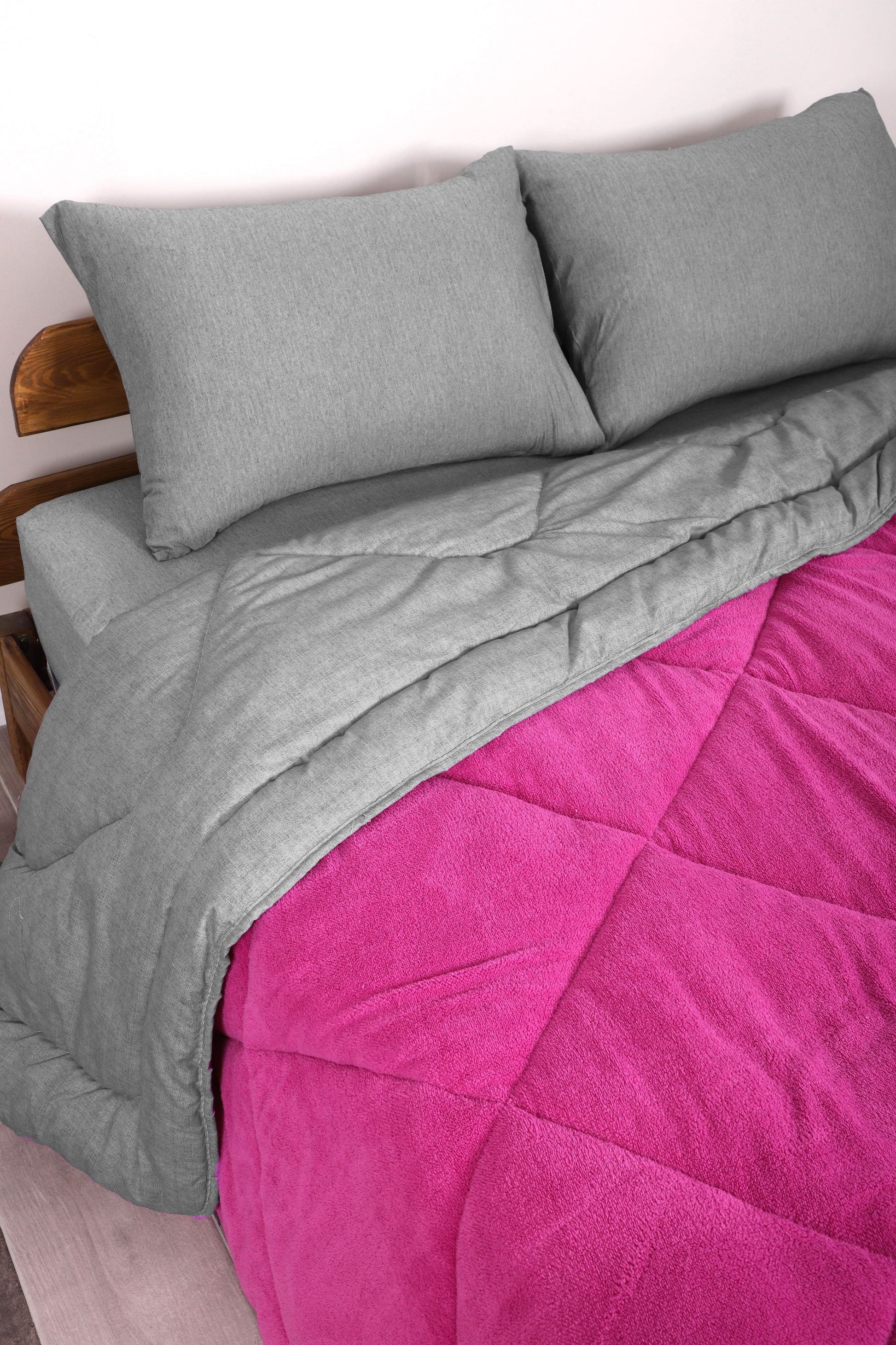 Wellsoft Çift Kişilik Yorgan | Fuşya Gri 195x215cm